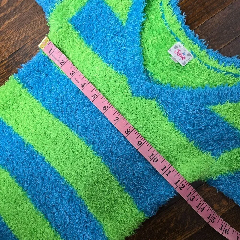 Y2K Style Justice Neon Green Blue Stretchy Fuzzy Baby doll Top